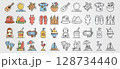 set o f Icons related to summer activities like swimming surfing, tropical and beach. 128734440