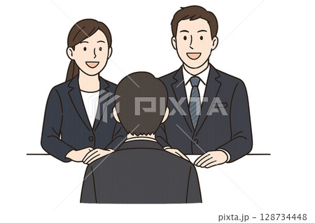 面接を受ける就活生と面接官のイラスト 128734448
