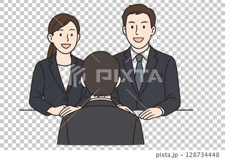 面接を受ける就活生と面接官のイラスト 128734448