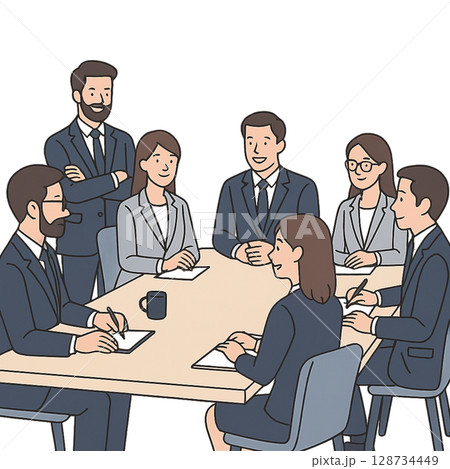 会議中のビジネスチームのイラスト 128734449