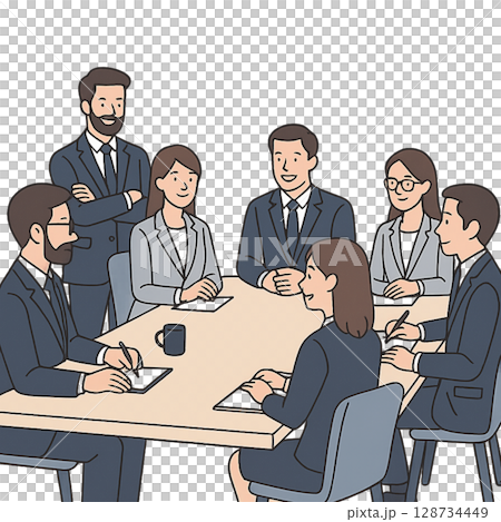 会議中のビジネスチームのイラスト 128734449