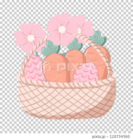 basket cartoon illustration with decorations in flat style for easter spring or holiday designs 128734560