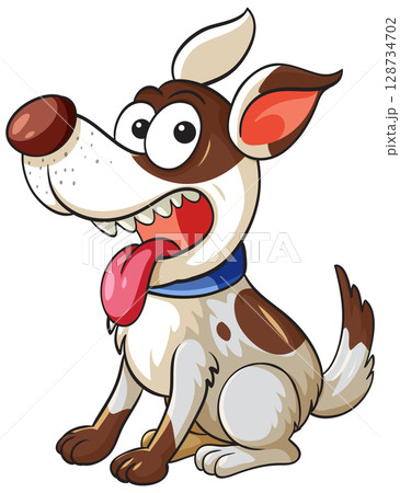 Happy Cartoon Dog Sitting With Tongue Out Happy Cartoon Dog Sitting With Tongue Out 128734702