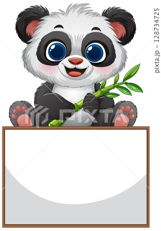 Cute Panda Holding Bamboo Illustration 128734725