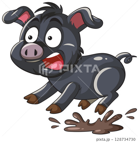 Playful Piglet Jumping Over Mud Puddle Playful Piglet Jumping Over Mud Puddle 128734730