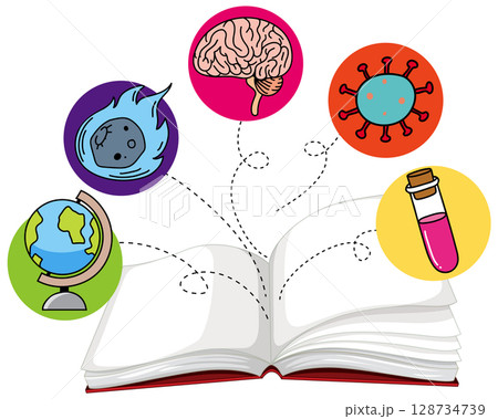 Open Science Book with Educational Icons and Concepts 128734739