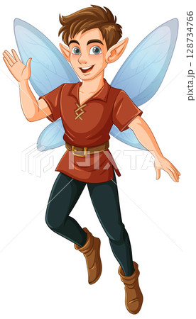 Cheerful Fairy Boy with Blue Wings Illustration 128734766