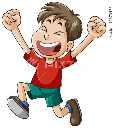 Joyful Child Jumping with Excitement 128734774