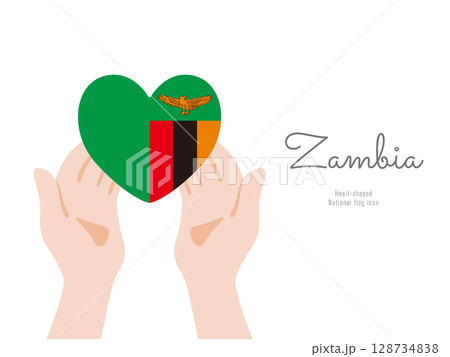 [ザンビア]手と国旗のアイコン ベクターイラスト 128734838