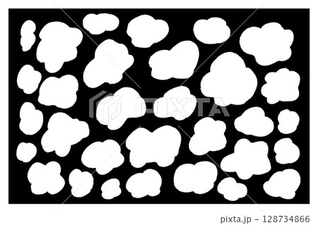 モノトーン雲形パターン背景素材｜白バージョン・抽象・手描きデザイン 128734866