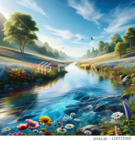 幻想的な川 128735005