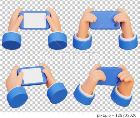 Holding the phone horizontally with both hands cartoon style 3D graphic 128735020