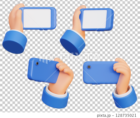 Holding the phone horizontally with one hands cartoon style 3D graphic Holding the phone horizontally with one hands cartoon style 3D graphic 128735021