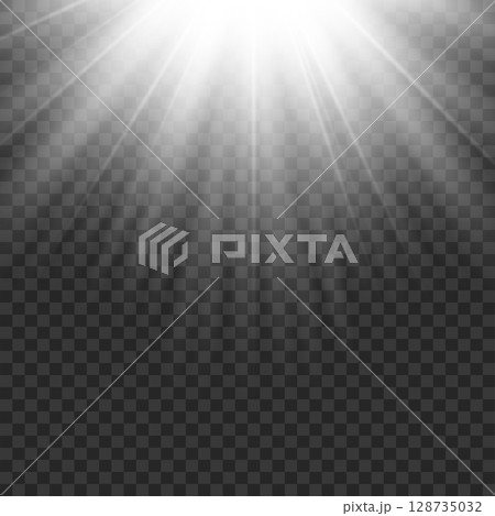 Abstract White Sun Rays Light Effect Overlay. Realistic Glow. Vector 128735032