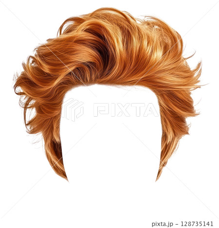 Stylish isolated red orange hairstyle with voluminous layers for a modern look 128735141