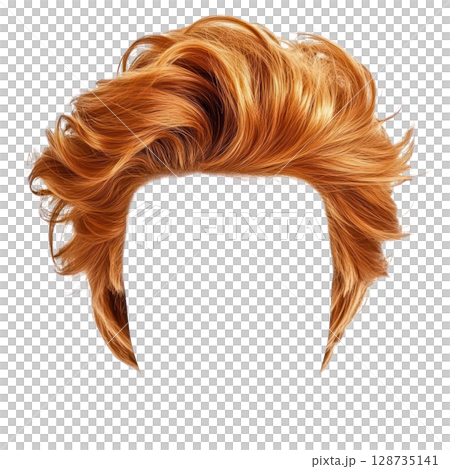 Stylish isolated red orange hairstyle with voluminous layers for a modern look 128735141