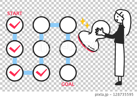 一位微笑的女士正在填寫郵票表 - 郵票集會，目標達成圖像 128735595