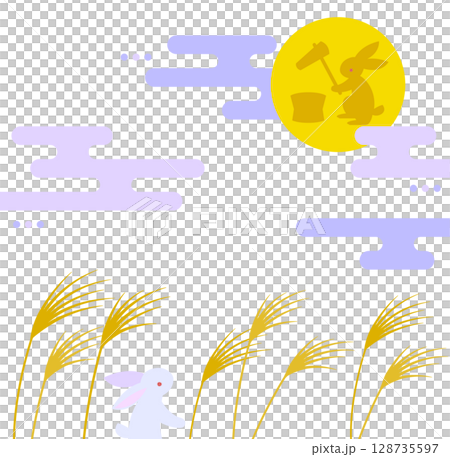 十五夜の満月で餅つきするうさぎ お月見のイラスト 十五夜の満月で餅つきするうさぎ お月見のイラスト 128735597