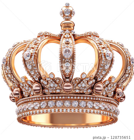 Elegant crown designed with intricate details and sparkling gems suitable for royal occasions 128735651