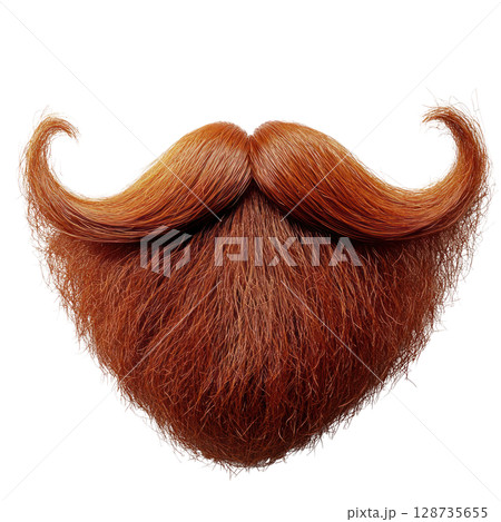 Unique red beard with distinct curl shapes and thick texture highlighting individual hair strands Unique red beard with distinct curl shapes and thick texture highlighting individual hair strands 128735655