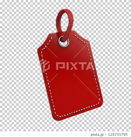 Red isolated tag with rope loop for labeling items or gifts in various settings 128735795