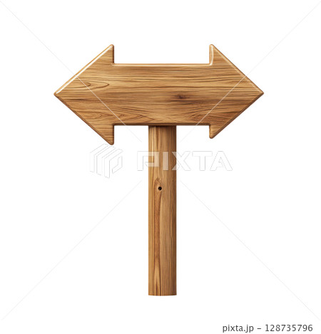 Wooden sign with arrows indicating left and right directions, isolated on a white background 128735796