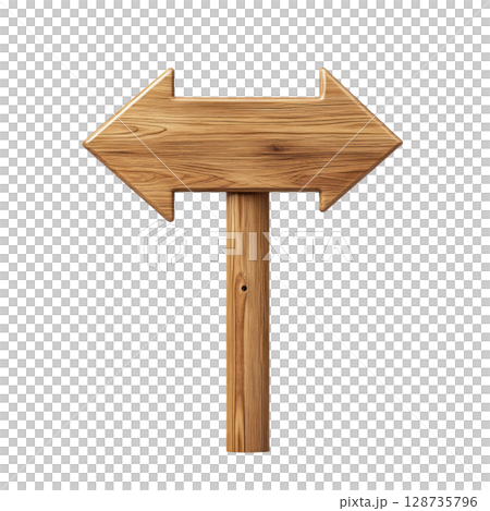 Wooden sign with arrows indicating left and right directions, isolated on a white background 128735796
