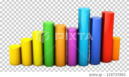 Colorful cylindrical bars represent data growth in a visually appealing way on a white background Colorful cylindrical bars represent data growth in a visually appealing way on a white background 128735802