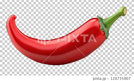 Bright red chili pepper isolated on white background for culinary uses in cooking and food presentation 128735807