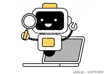 検索をするAI、ロボットのベクターイラスト 生成AI ノートパソコン PC 128735840