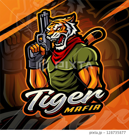 Tiger mafie esport mascot logo design 128735877