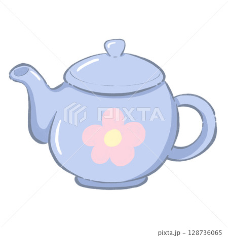 Teapot kitchenware vector drawing featuring hand drawn elements in fun whimsical cartoon style 128736065