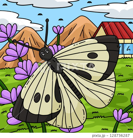 Insect Cabbage White Butterfly Colored Cartoon Insect Cabbage White Butterfly Colored Cartoon 128736287