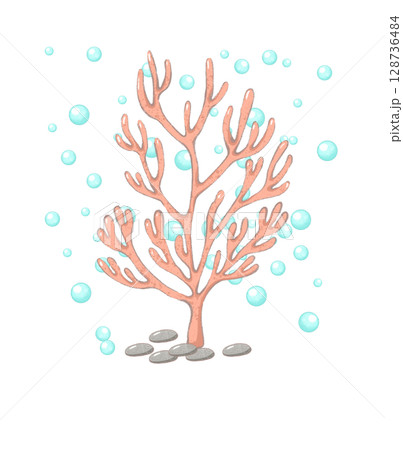 pink coral and bubble cartoon drawing with decorations in flat cute hand drawn style pink coral and bubble cartoon drawing with decorations in flat cute hand drawn style 128736484
