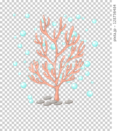 pink coral and bubble cartoon drawing with decorations in flat cute hand drawn style pink coral and bubble cartoon drawing with decorations in flat cute hand drawn style 128736484