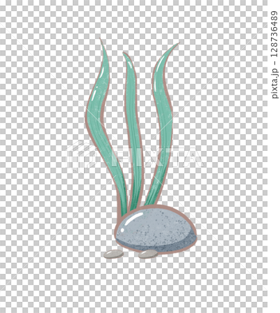 dark green coral cartoon drawing with decorations in flat cute hand drawn style 128736489