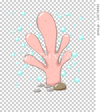 coral and bubble cartoon drawing with decorations in flat cute hand drawn style 128736492
