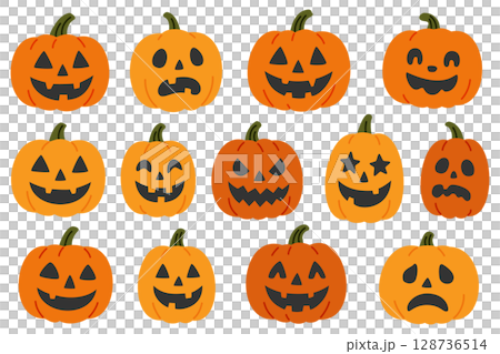萬聖節南瓜插圖集有各種表情 128736514
