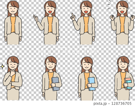 A collection of illustrations of women in suits posing with various expressions A collection of illustrations of women in suits posing with various expressions 128736705