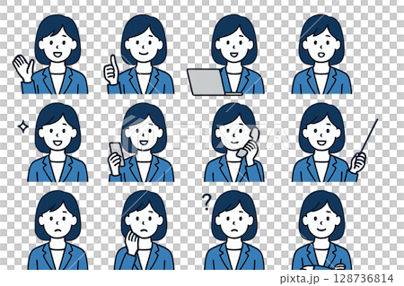 Expressive business woman icon set Expressive business woman icon set 128736814