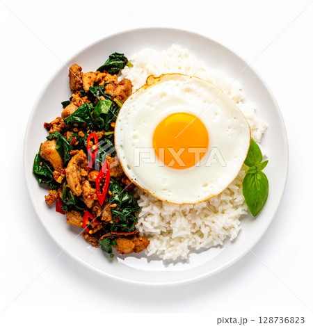 fried rice with shrimp and fried egg 128736823
