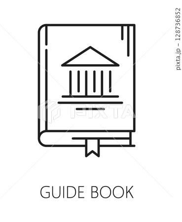 Museum exhibition guide book line icon or sign. Exhibition gallery guidebook line vector pictogram, museum lineart symbol. Exhibition catalog outline sign or icon with museum exhibit guidance book Museum exhibition guide book line icon or sign. Exhibition gallery guidebook line vector pictogram, museum lineart symbol. Exhibition catalog outline sign or icon with museum exhibit guidance book 128736852