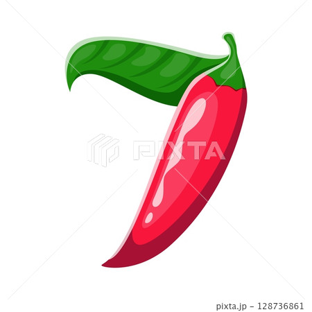 Day of the Dead font hot chili pepper digit 7 seven. Latin America death festival typeface vector figure, Dia de Los Muertos celebration typeface number. Day of the Dead holiday type numeral symbol 128736861