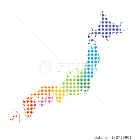 ドットの色別地方分けした日本地図のイラスト ドットの色別地方分けした日本地図のイラスト 128736901