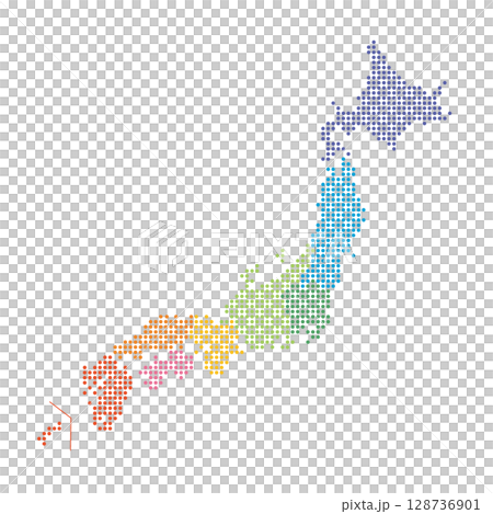 ドットの色別地方分けした日本地図のイラスト ドットの色別地方分けした日本地図のイラスト 128736901