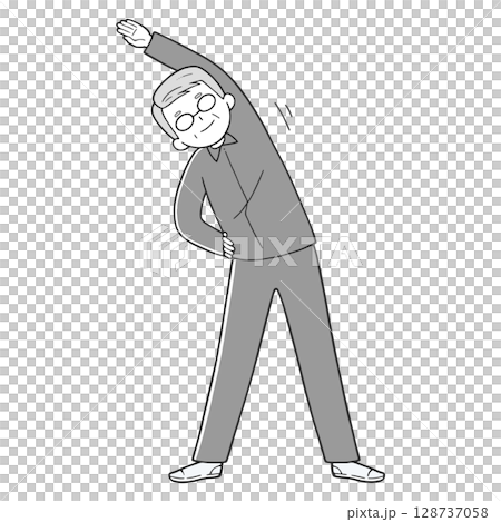 Senior man doing exercises, healthy elderly, monochrome 128737058