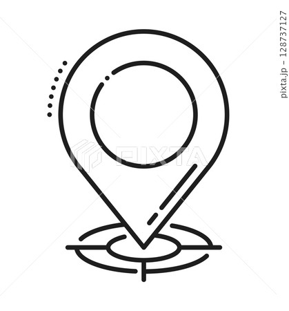Travel navigation location point line icon or pictogram. Travel direction pin thin line vector icon, location marker lineart pictogram. Destination outline symbol or navigation point linear sign 128737127