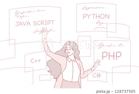 Illustration Representing Various Programming Languages and Female Developer Community Empowerment Illustration Representing Various Programming Languages and Female Developer Community Empowerment 128737305