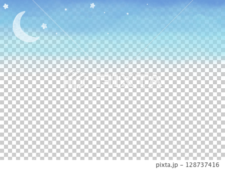 三日月 水彩 フレーム 水色 横 128737416