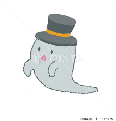 かわいいシルクハットをかぶったハロウィンのお化け 128737570